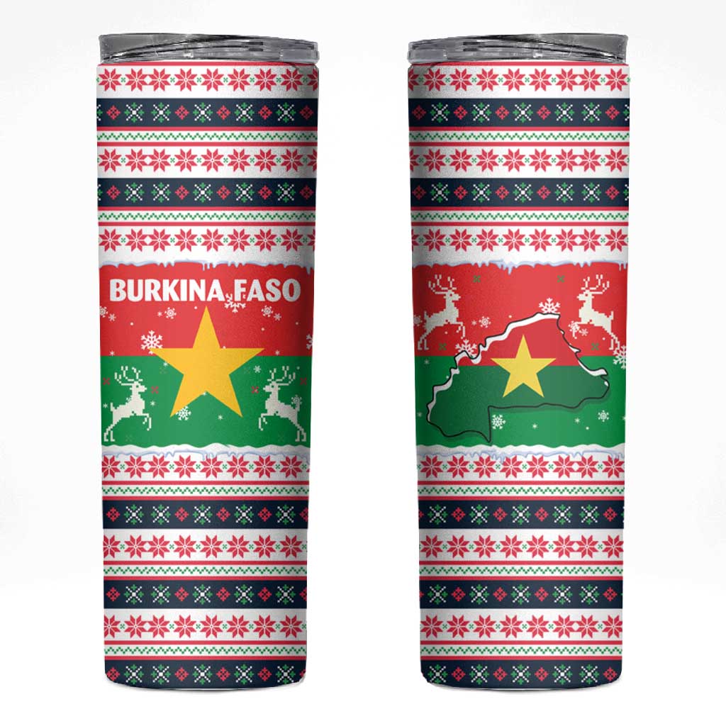 Christmas Burkina Faso Skinny Tumbler Reindeer Star Design - African Pride