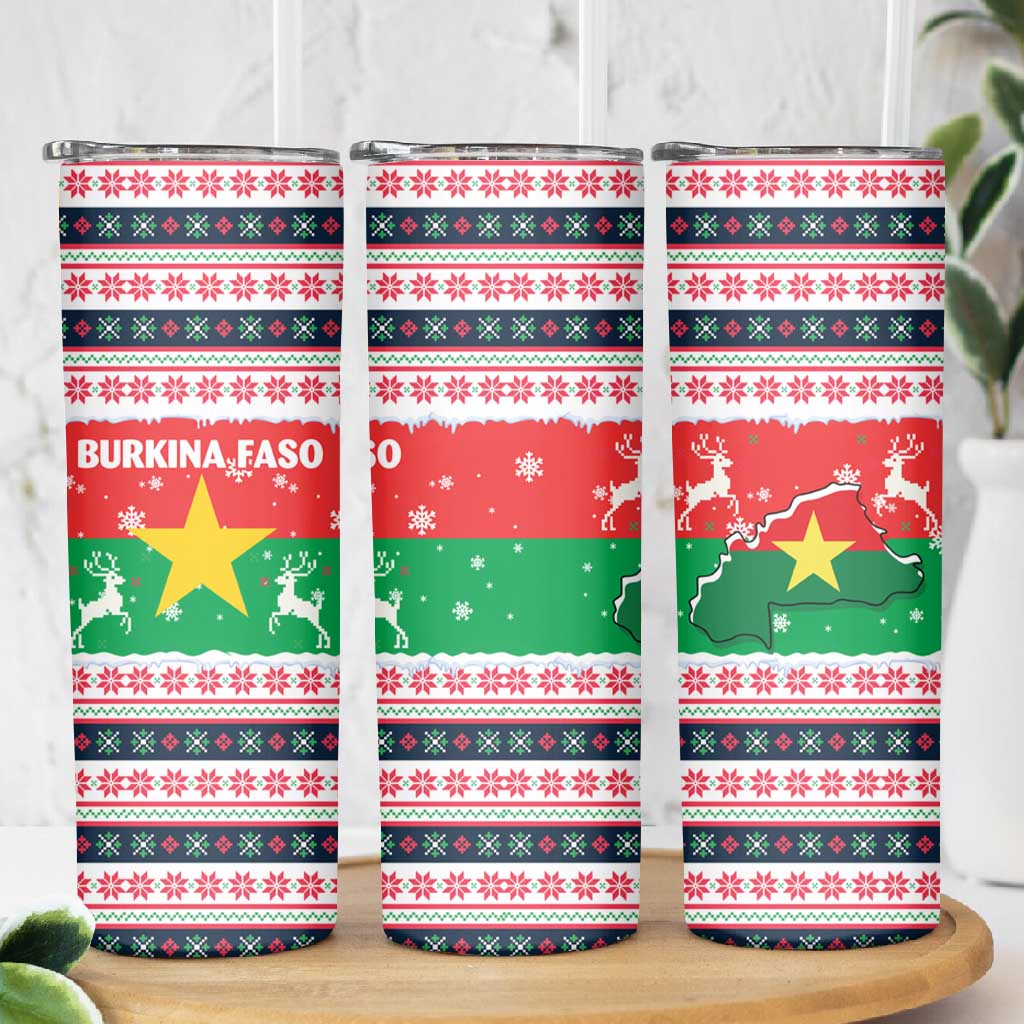Christmas Burkina Faso Skinny Tumbler Reindeer Star Design - African Pride