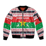 Christmas Burkina Faso Sleeve Zip Bomber Jacket Reindeer Star Design - African Pride