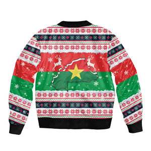Christmas Burkina Faso Sleeve Zip Bomber Jacket Reindeer Star Design - African Pride
