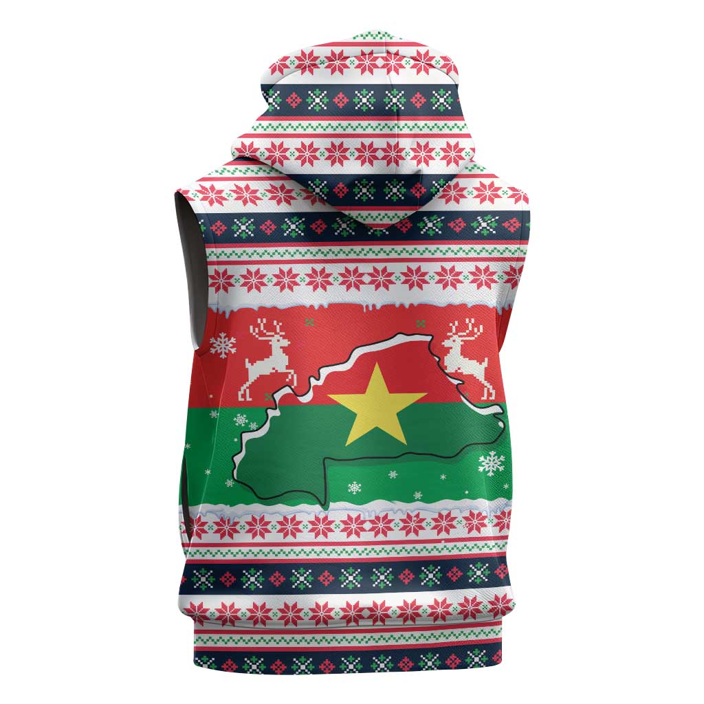 Christmas Burkina Faso Sleeveless Hoodie Reindeer Star Design - African Pride