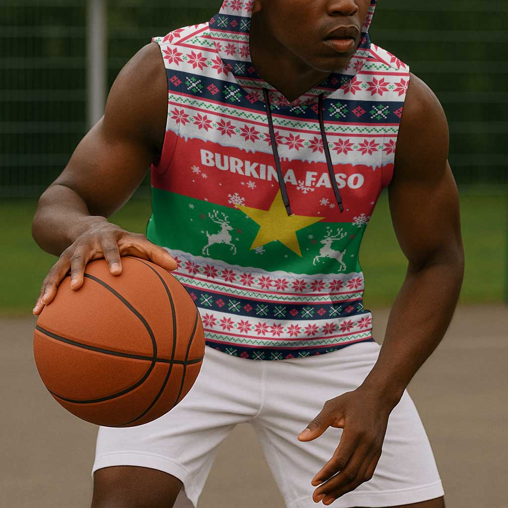 Christmas Burkina Faso Sleeveless Hoodie Reindeer Star Design - African Pride
