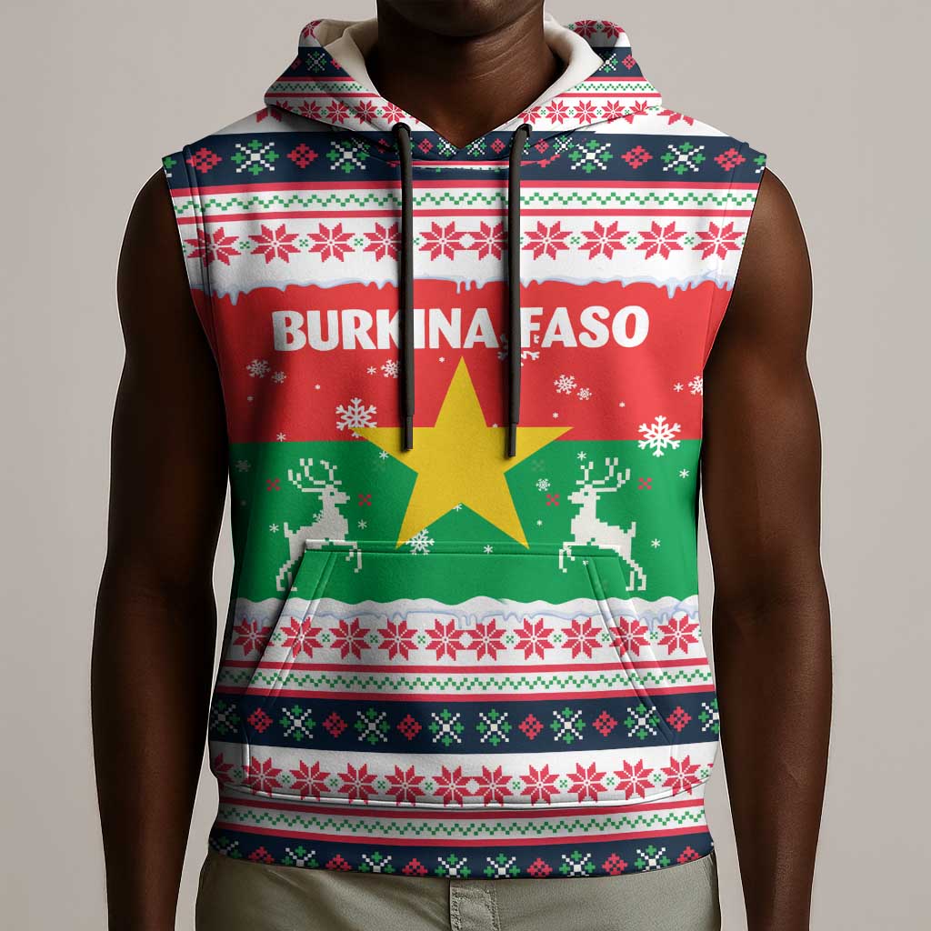 Christmas Burkina Faso Sleeveless Hoodie Reindeer Star Design - African Pride