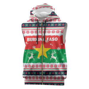 Christmas Burkina Faso Sleeveless Zip Hoodie Reindeer Star Design - African Pride