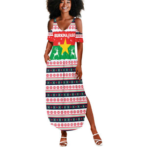 Christmas Burkina Faso Summer Maxi Dress Reindeer Star Design - African Pride