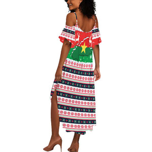 Christmas Burkina Faso Summer Maxi Dress Reindeer Star Design - African Pride