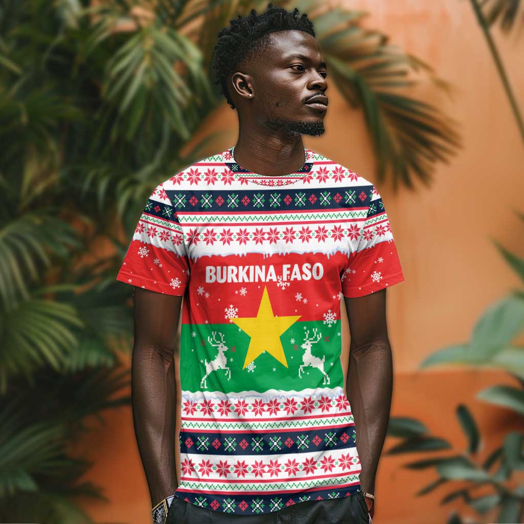Christmas Burkina Faso T shirt Reindeer Star Design - African Pride
