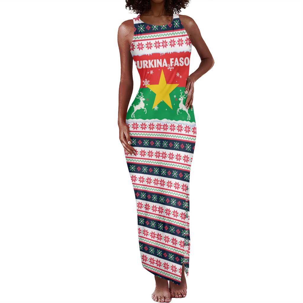 Christmas Burkina Faso Tank Maxi Dress Reindeer Star Design - African Pride