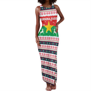Christmas Burkina Faso Tank Maxi Dress Reindeer Star Design - African Pride