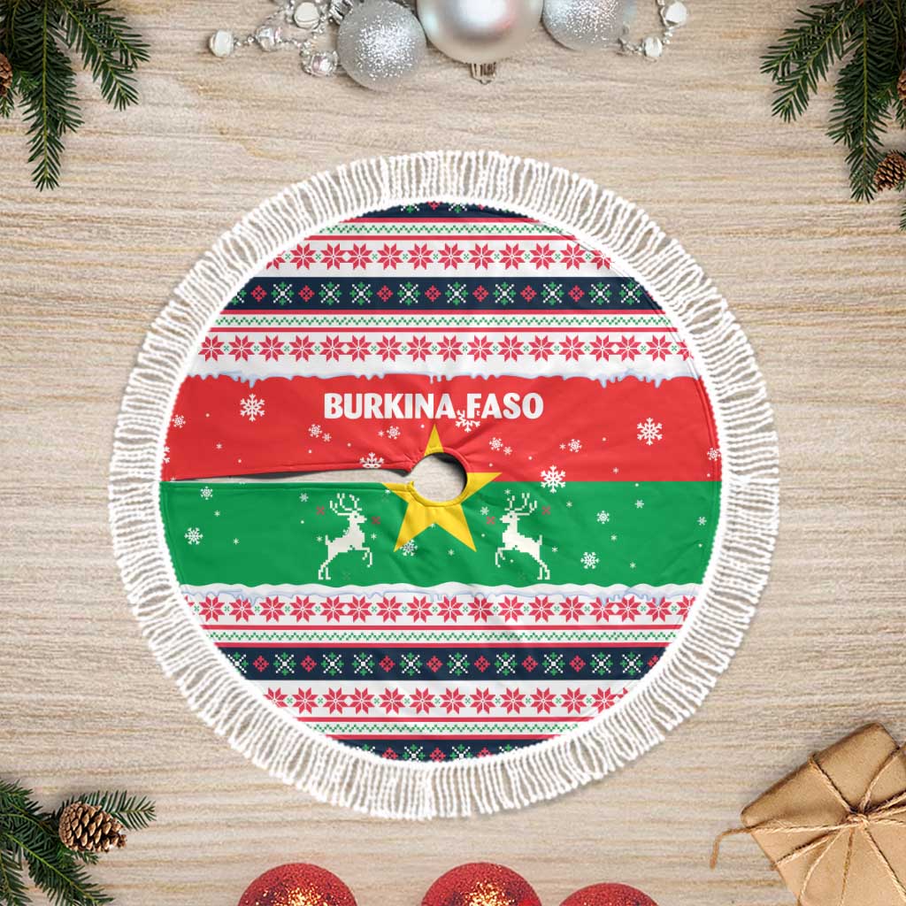 Christmas Burkina Faso Tree Skirt Reindeer Star Design - African Pride