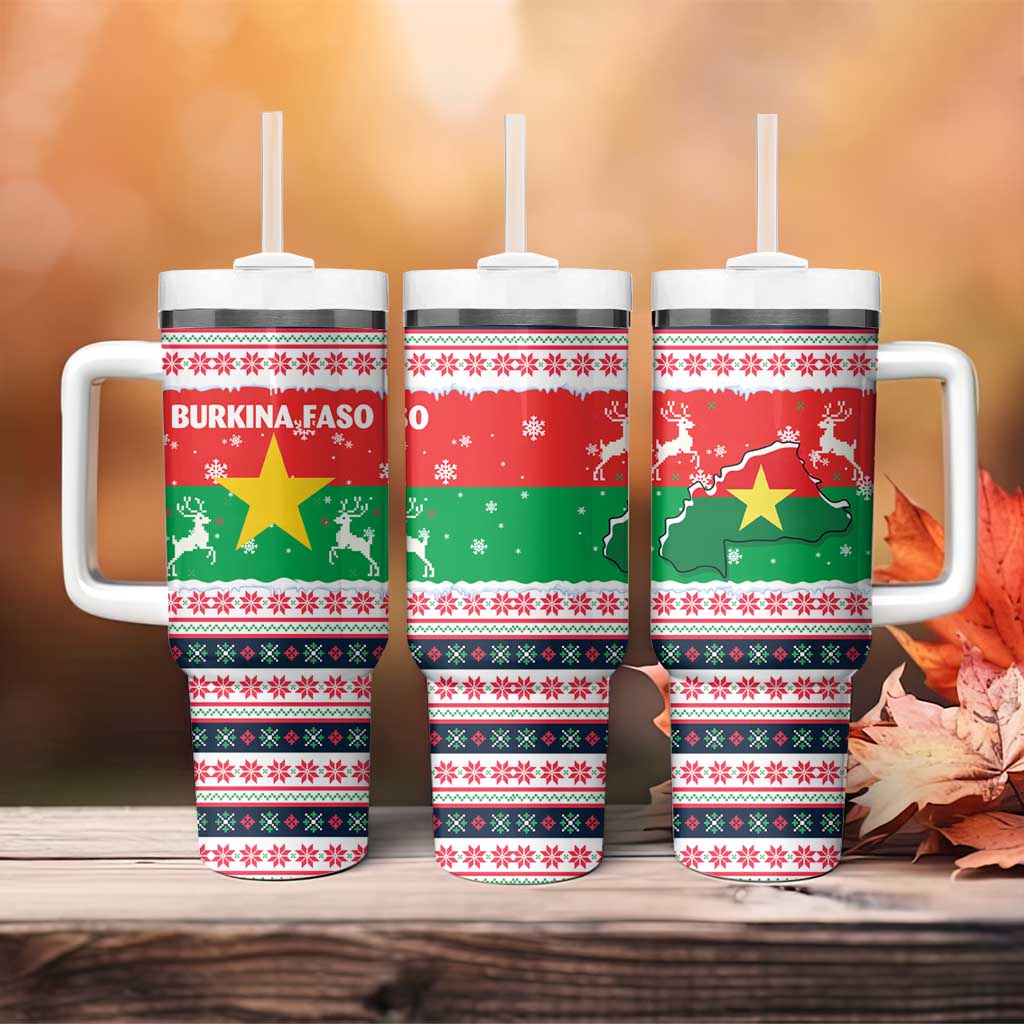 Christmas Burkina Faso Tumbler With Handle Reindeer Star Design - African Pride