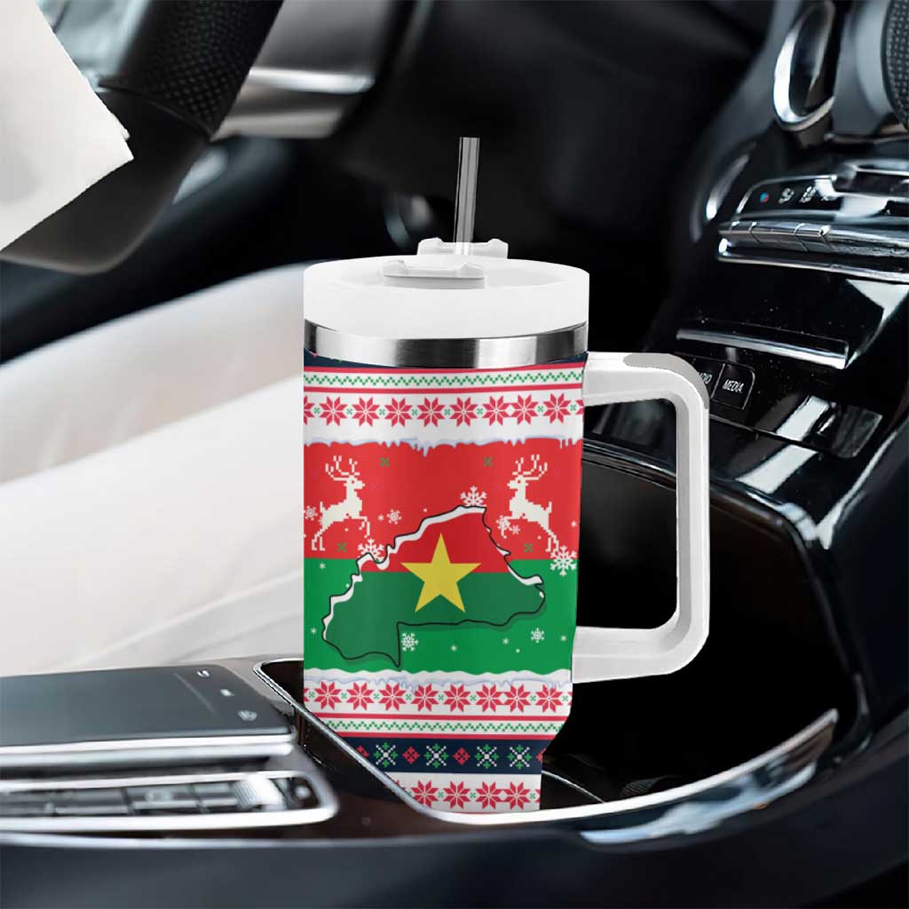 Christmas Burkina Faso Tumbler With Handle Reindeer Star Design - African Pride