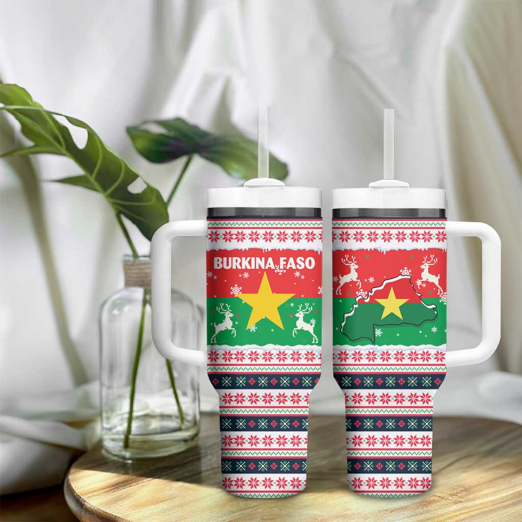 Christmas Burkina Faso Tumbler With Handle Reindeer Star Design - African Pride