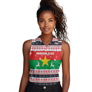 Christmas Burkina Faso Women Sleeveless Polo Shirt Reindeer Star Design - African Pride