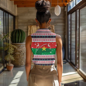 Christmas Burkina Faso Women Sleeveless Polo Shirt Reindeer Star Design - African Pride
