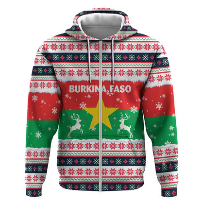 Christmas Burkina Faso Zip Hoodie Reindeer Star Design - African Pride