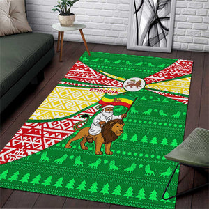 Ethiopia Christmas Area Rug Santa Riding Lion Ethiopian Flag Colors and Tribal - African Pride