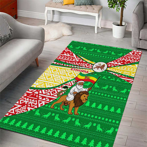 Ethiopia Christmas Area Rug Santa Riding Lion Ethiopian Flag Colors and Tribal - African Pride