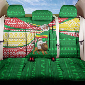 Ethiopia Christmas Back Car Seat Cover Santa Riding Lion Ethiopian Flag Colors and Tribal - African Pride
