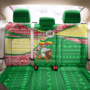 Ethiopia Christmas Back Car Seat Cover Santa Riding Lion Ethiopian Flag Colors and Tribal - African Pride