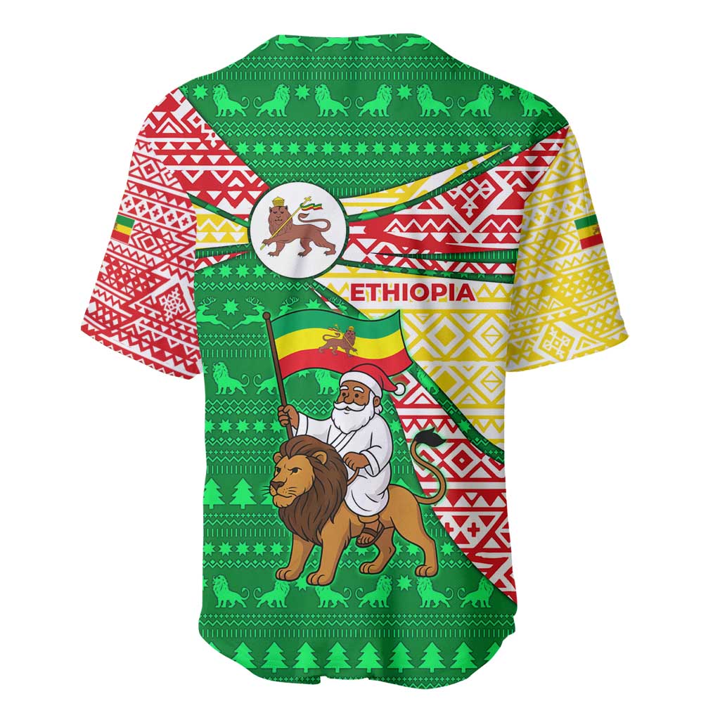 Ethiopia Christmas Baseball Jersey Santa Riding Lion Ethiopian Flag Colors and Tribal - African Pride