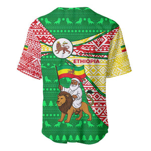 Ethiopia Christmas Baseball Jersey Santa Riding Lion Ethiopian Flag Colors and Tribal - African Pride