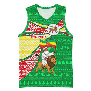 Ethiopia Christmas Basketball Jersey Santa Riding Lion Ethiopian Flag Colors and Tribal - African Pride
