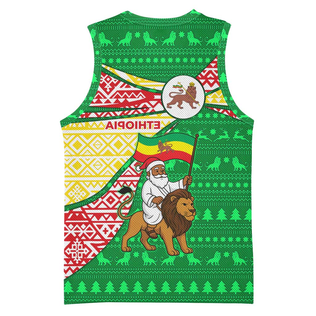 Ethiopia Christmas Basketball Jersey Santa Riding Lion Ethiopian Flag Colors and Tribal - African Pride