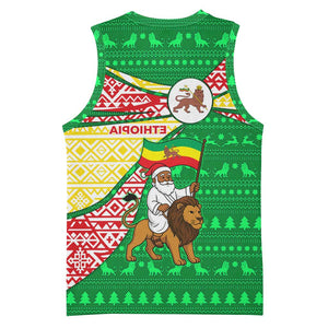 Ethiopia Christmas Basketball Jersey Santa Riding Lion Ethiopian Flag Colors and Tribal - African Pride