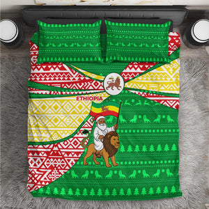 Ethiopia Christmas Bedding Set Santa Riding Lion Ethiopian Flag Colors and Tribal - African Pride