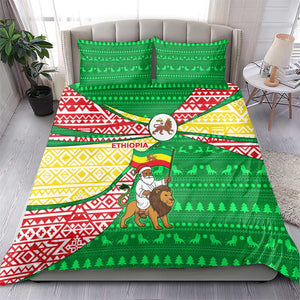 Ethiopia Christmas Bedding Set Santa Riding Lion Ethiopian Flag Colors and Tribal - African Pride