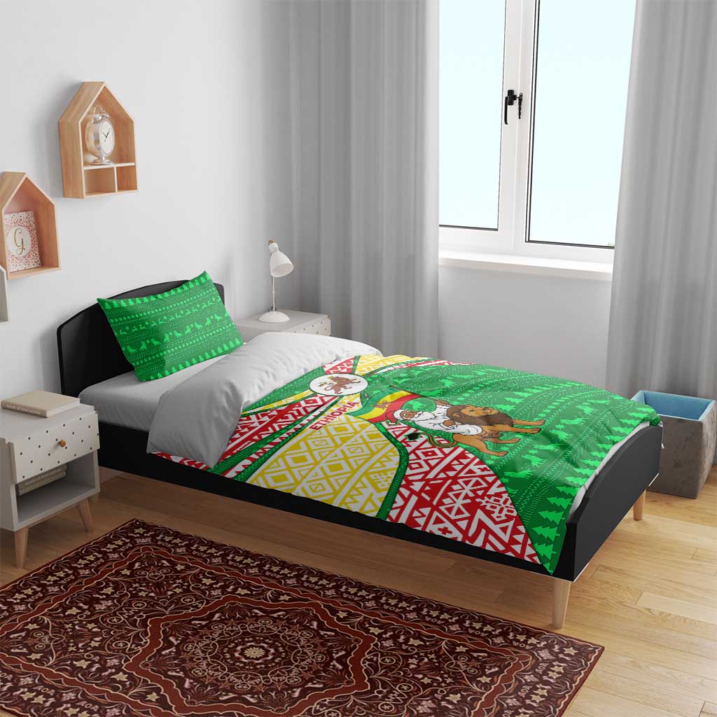 Ethiopia Christmas Bedding Set Santa Riding Lion Ethiopian Flag Colors and Tribal - African Pride