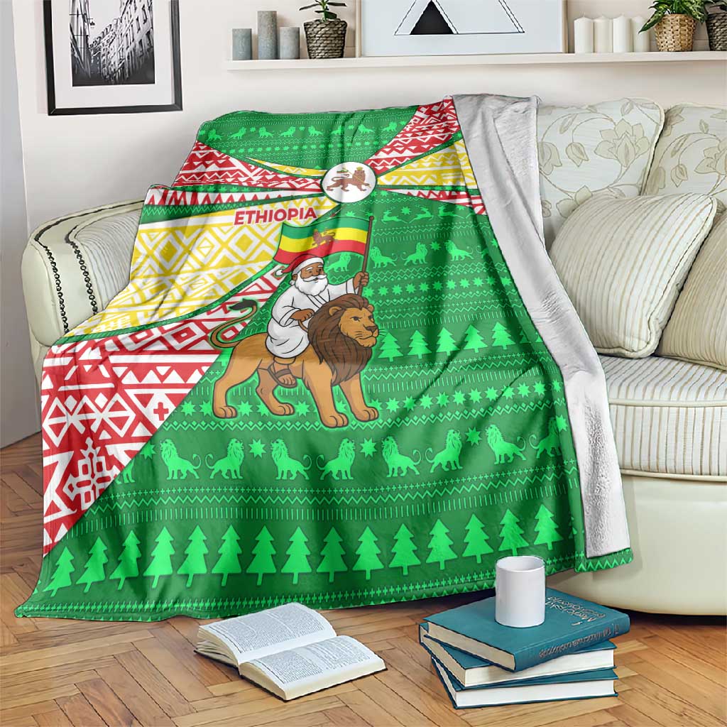 Ethiopia Christmas Blanket Santa Riding Lion Ethiopian Flag Colors and Tribal - African Pride