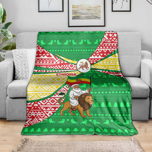 Ethiopia Christmas Blanket Santa Riding Lion Ethiopian Flag Colors and Tribal - African Pride