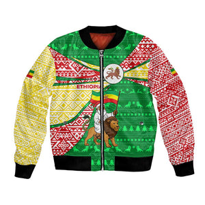 Ethiopia Christmas Bomber Jacket Santa Riding Lion Ethiopian Flag Colors and Tribal - African Pride