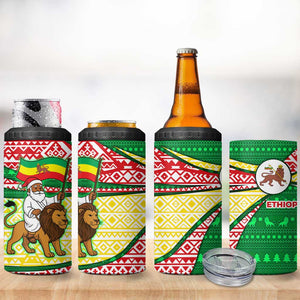 Ethiopia Christmas 4 in 1 Can Cooler Tumbler Santa Riding Lion Ethiopian Flag Colors and Tribal - African Pride