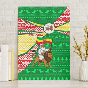 Ethiopia Christmas Canvas Wall Art Santa Riding Lion Ethiopian Flag Colors and Tribal - African Pride