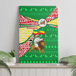 Ethiopia Christmas Canvas Wall Art Santa Riding Lion Ethiopian Flag Colors and Tribal - African Pride