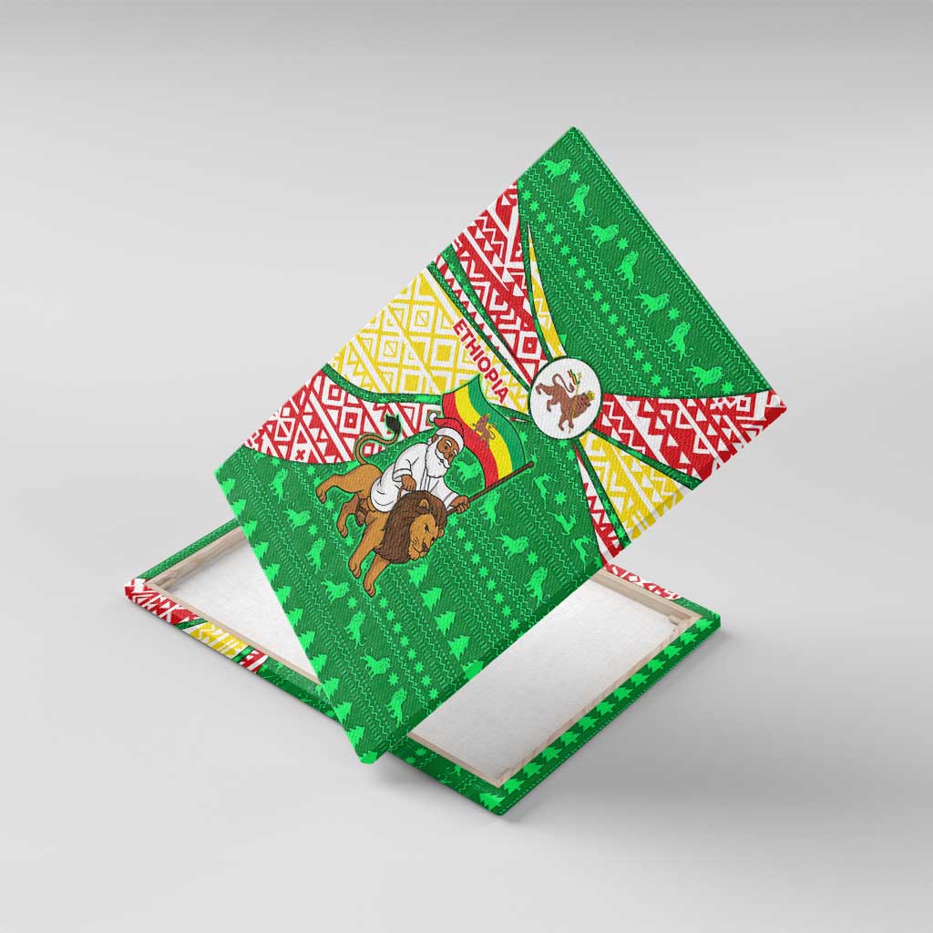 Ethiopia Christmas Canvas Wall Art Santa Riding Lion Ethiopian Flag Colors and Tribal - African Pride