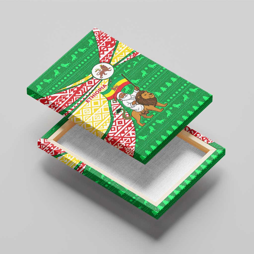 Ethiopia Christmas Canvas Wall Art Santa Riding Lion Ethiopian Flag Colors and Tribal - African Pride