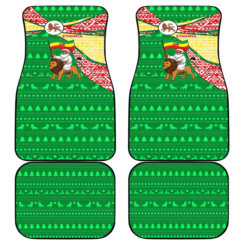 Ethiopia Christmas Car Mats Santa Riding Lion Ethiopian Flag Colors and Tribal - African Pride