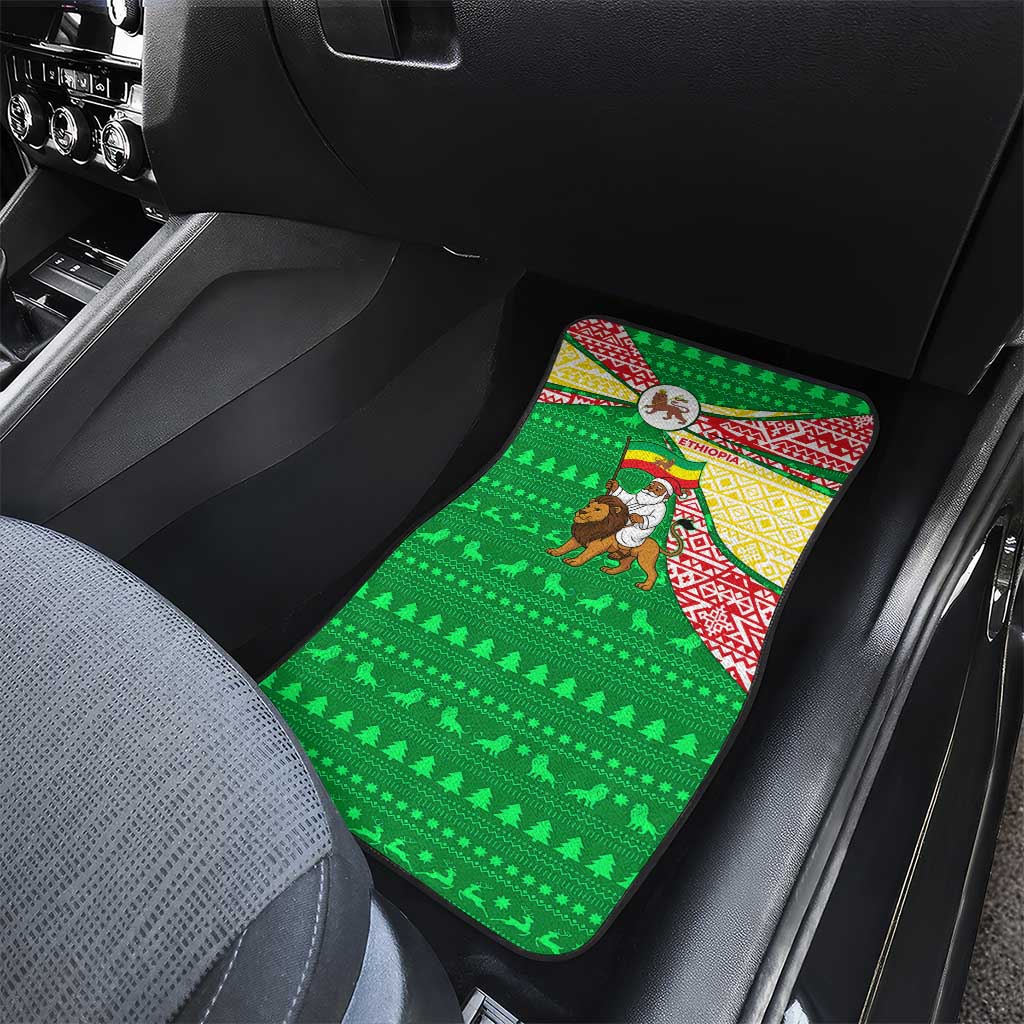 Ethiopia Christmas Car Mats Santa Riding Lion Ethiopian Flag Colors and Tribal - African Pride