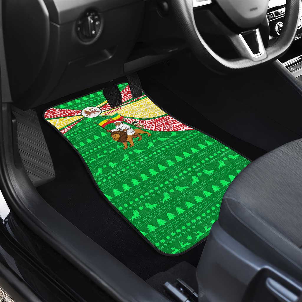 Ethiopia Christmas Car Mats Santa Riding Lion Ethiopian Flag Colors and Tribal - African Pride