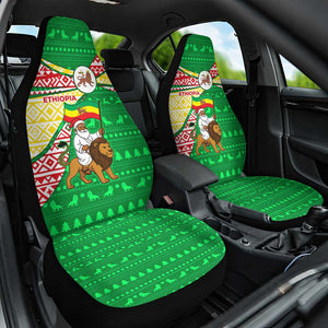 Ethiopia Christmas Car Seat Cover Santa Riding Lion Ethiopian Flag Colors and Tribal - African Pride