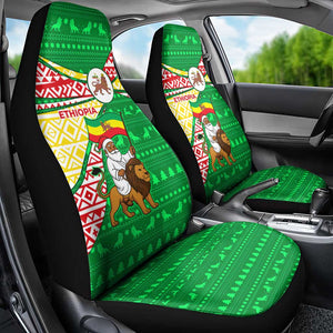 Ethiopia Christmas Car Seat Cover Santa Riding Lion Ethiopian Flag Colors and Tribal - African Pride