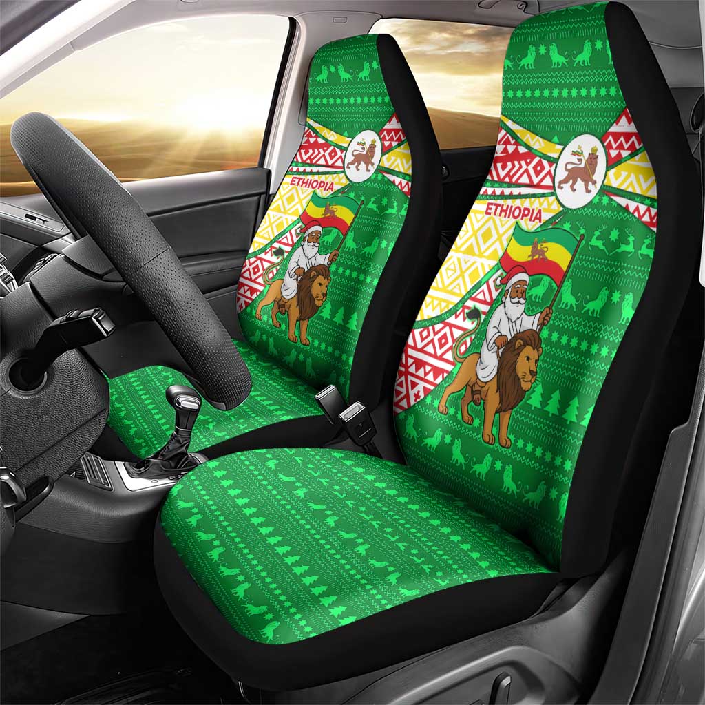 Ethiopia Christmas Car Seat Cover Santa Riding Lion Ethiopian Flag Colors and Tribal - African Pride