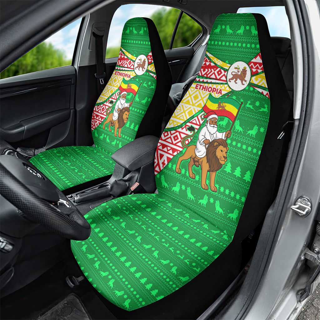 Ethiopia Christmas Car Seat Cover Santa Riding Lion Ethiopian Flag Colors and Tribal - African Pride