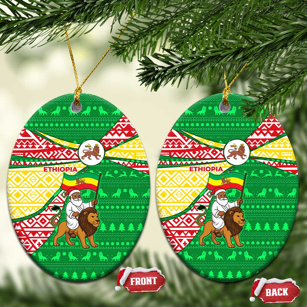 Ethiopia Christmas Ceramic Ornament Santa Riding Lion Ethiopian Flag Colors and Tribal - African Pride