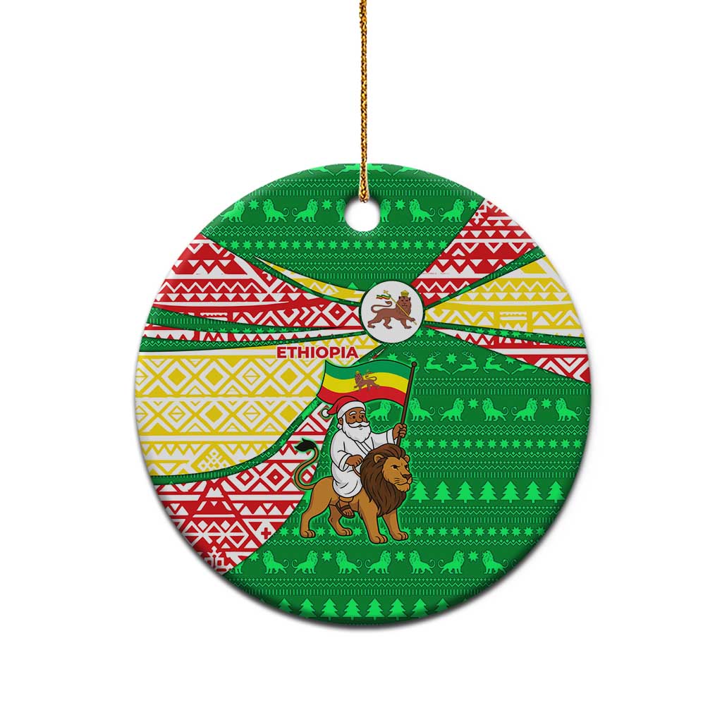 Ethiopia Christmas Ceramic Ornament Santa Riding Lion Ethiopian Flag Colors and Tribal - African Pride