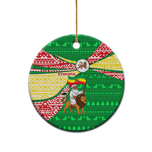 Ethiopia Christmas Ceramic Ornament Santa Riding Lion Ethiopian Flag Colors and Tribal - African Pride
